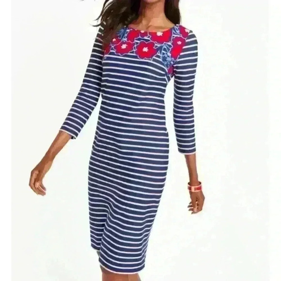 Talbots Stripes and Flowers Fitted Shift Dress - Picture 2 of 8